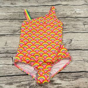 Lands’ End Girls’ Asymmetrical Rainbow One Piece Swimsuit Size 10